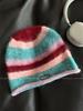 Women Colorful Striped Plush Knit Beanie Letter Embroidered Slouchy Skull Cap Face‑Flattering Warm Winter Soft Knitted Hat