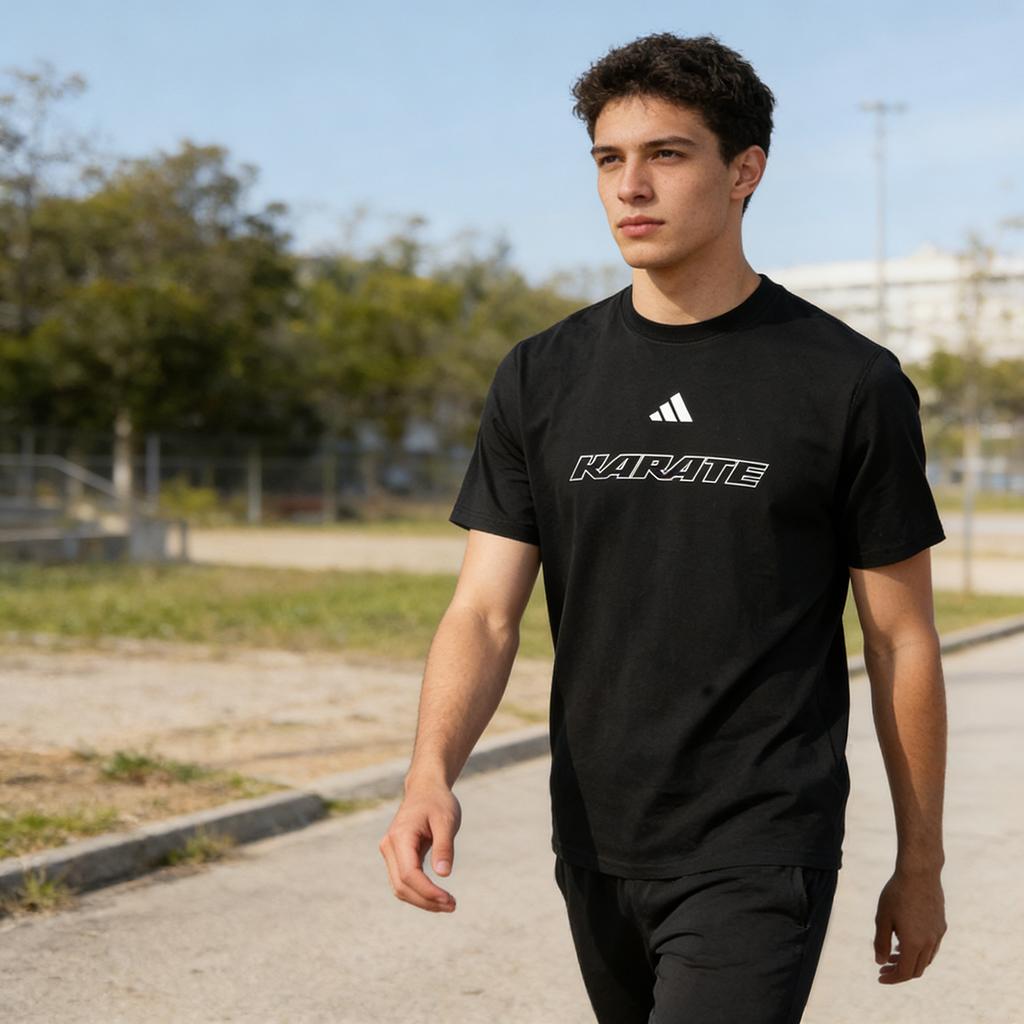 adidas Спортивная универсальная футболка с коротким рукавом для тренировок, бега, фитнеса, серия «Каратэ», удобная, дышащая, унисекс, топ CLTS26K1-BW