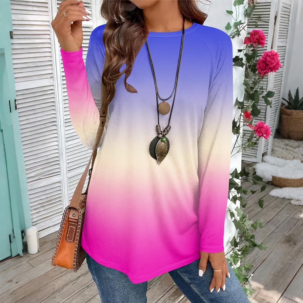 Women's Casual Plus SizeLong Sleeved Round Neck Vintage Ethnic Printing T-shirt Top Pullover