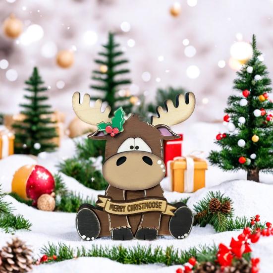 Украшение в виде лося Деревянное мультяшное украшение в виде лося Деревенский рождественский центральный элемент