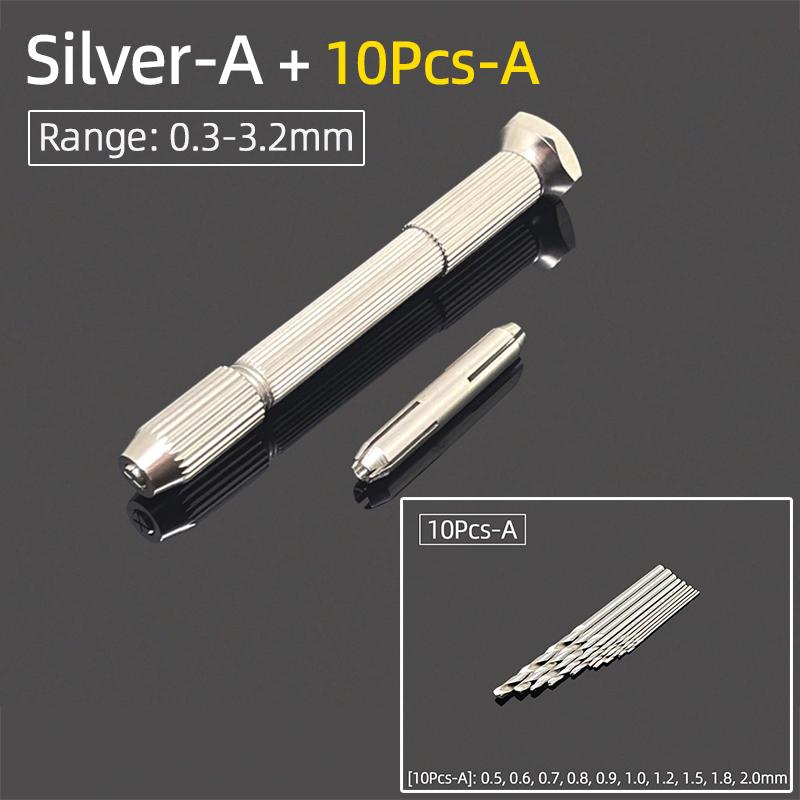 Мини-микро-алюминиевая двойная ручная дрель 0,3-3,2 мм, бесключевой патрон, ручные вращающиеся инструменты, ювелирные изделия, часы, сверление + спиральные сверла