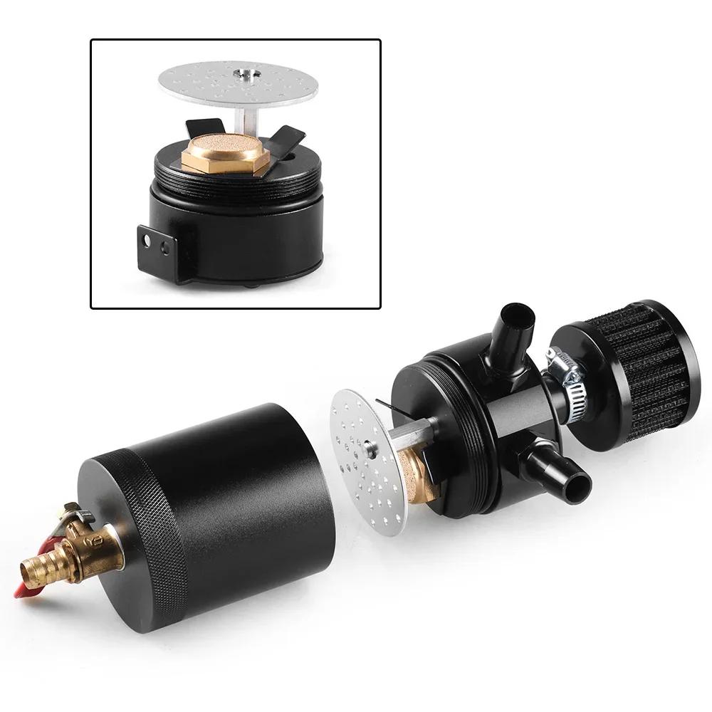 Aluminum Racing Baffled Oil Catch Can Tank 2-Port Reservoir with Drain Valve Breather Cylinder Filter Kit for GM OCC-1023A