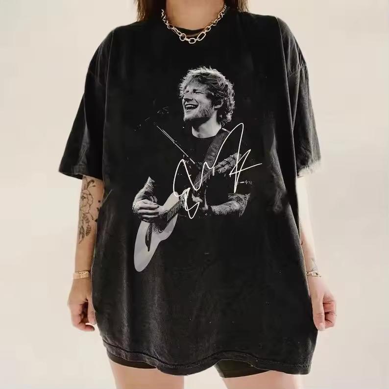 Fashion Retro Tees Y2k Vintage 90s Tops Ed Sheeran Print T-Shirt Summer O Neck Streetwear Casual Loose Tops Fans Gift Unisex