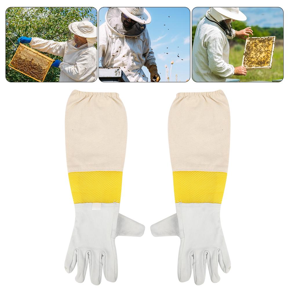 Pair of Beekeeping Protective Gloves with Long Mesh Sleeve Unisex for Beginner BeekeeperXXXL