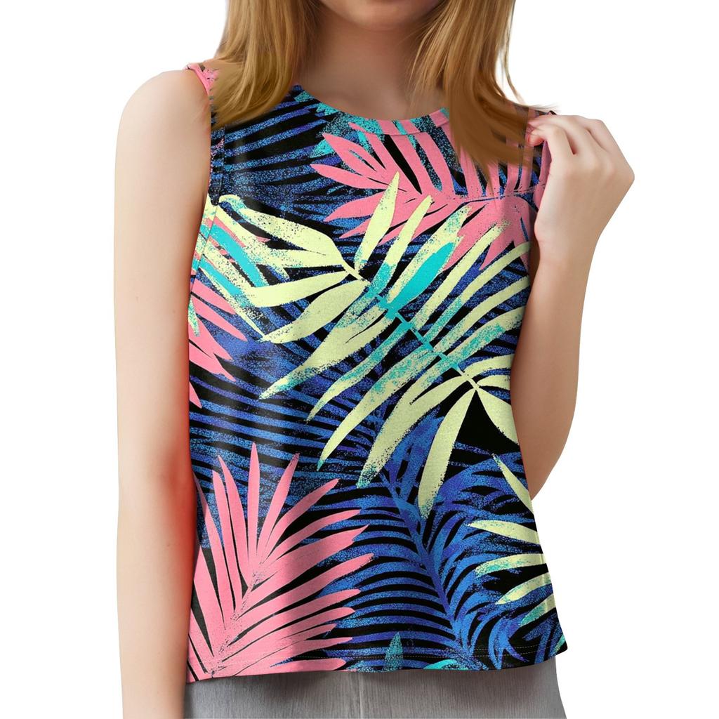 Женская мода, летняя майка с круглым вырезом, легкая майка без рукавов с принтом