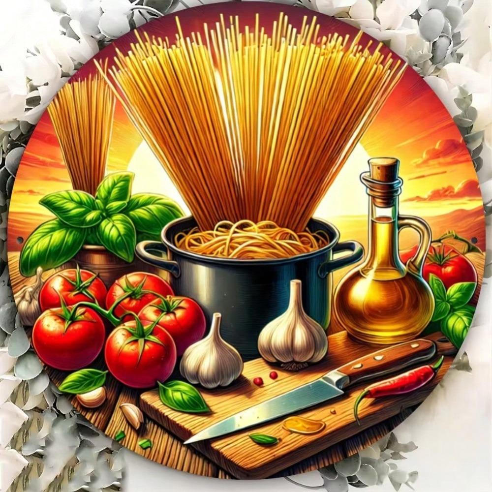 Винтажное металлическое настенное искусство Итальянская кухня Круглый Спагетти Помидор Декор для кухни Подарок
