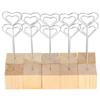 10Pcs Photo Holder Note Message Card Picture Metal Clip Stand Solid Wood Base Craft