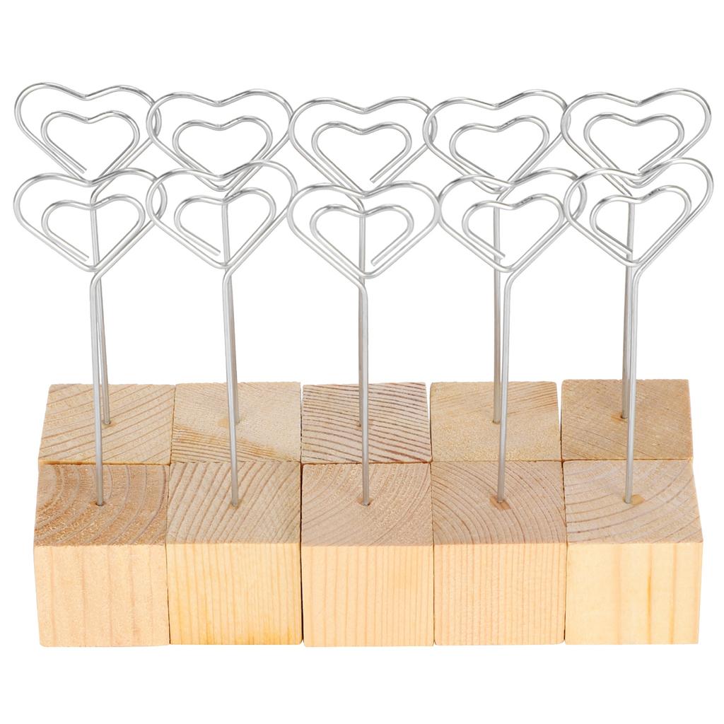 10Pcs Photo Holder Note Message Card Picture Metal Clip Stand Solid Wood Base Craft