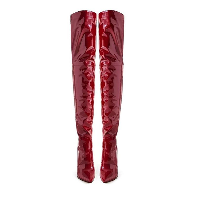 Fashion Size 36-47 Black Brown Leather Over The Knee Boots Women European American Autumn Winter Short Plush 12cm High Heel Long Boots