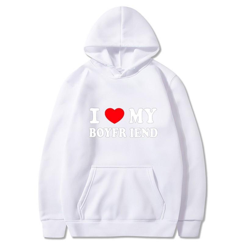 Cross Border E-commerce Casual European Size I Love My Girlfriend Printed Hooded Sweatshirt Sports Gothic Winter Home Long Sleev