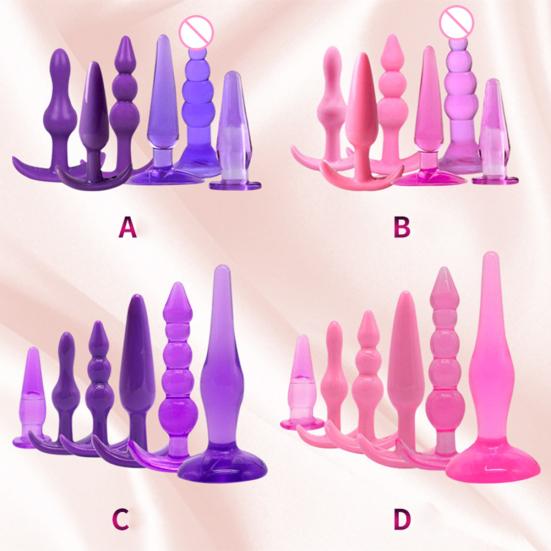 6Pcs Women Men Silicone Anal Beads Butt Plug Adult Sex Toy Prostate Massager