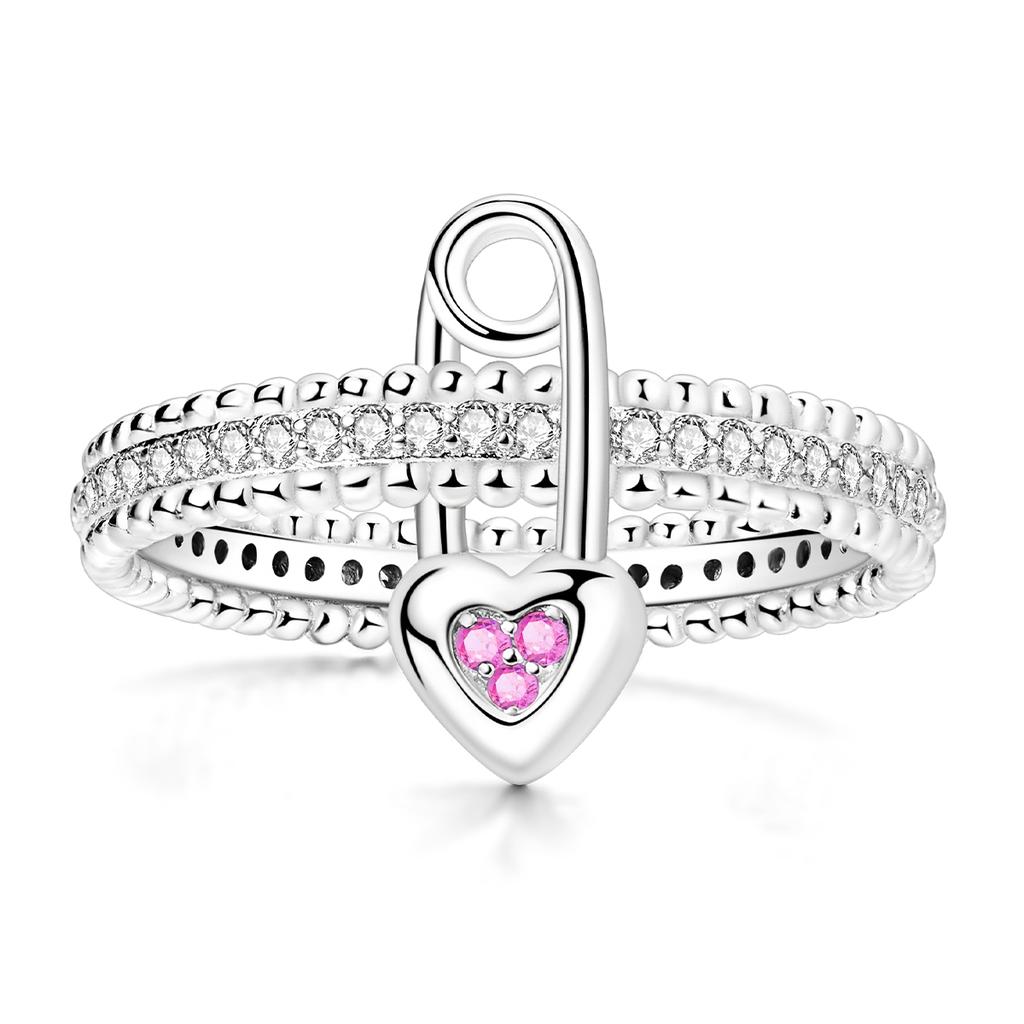 New In Authentic copper Ring for Women Gold Plated Pink Heart Zircon CZ Finger Ring copper Authentic Jewellery Wedding