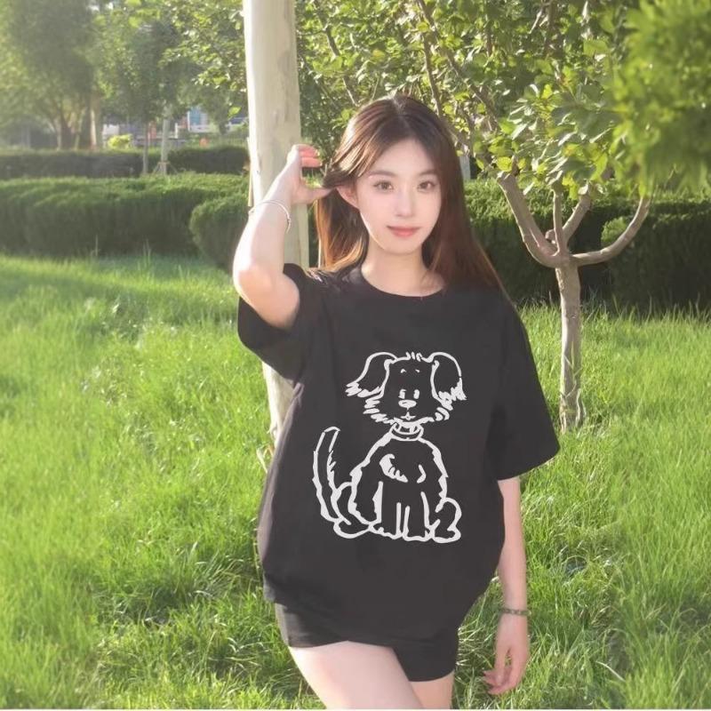 Женская футболка с короткими рукавами и принтом в виде мультяшного щенка в стиле ретро, свободный повседневный топ для пары на лето