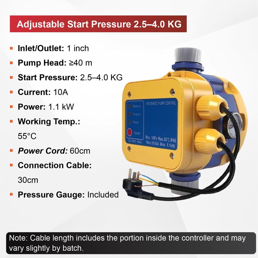 S-5 Automatic Water Pump Controller 220V Adjustable Pressure Switch 1 Inch Thread Dry Run Protection Booster Pump Controller