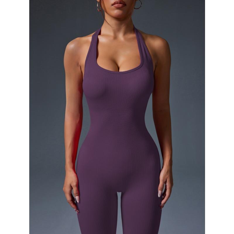 Летний сексуальный комбинезон-халтер с открытой спиной для тренажерного зала, женский фитнес-костюм, спортивный комбинезон для женщины, спортивный костюм, одежда для йоги, эластичный, черный, одежда для тренировок