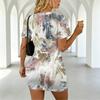 Мини-юбка bodycon с V-образным вырезом, абстрактный рисунок, короткий рукав, стиль "Чистое Желание", легкая, дышащая, универсальная для пляжа и повседневных прогулок