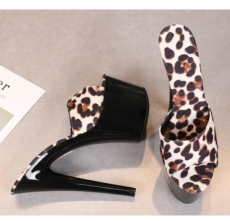 Женские туфли на высоком каблуке с рыбьим носком, пикантные черные туфли на очень высоком каблуке, шлепанцы с леопардовым принтом, сандалии серии 181, каблук 17 см, платформа 7 см, LFD