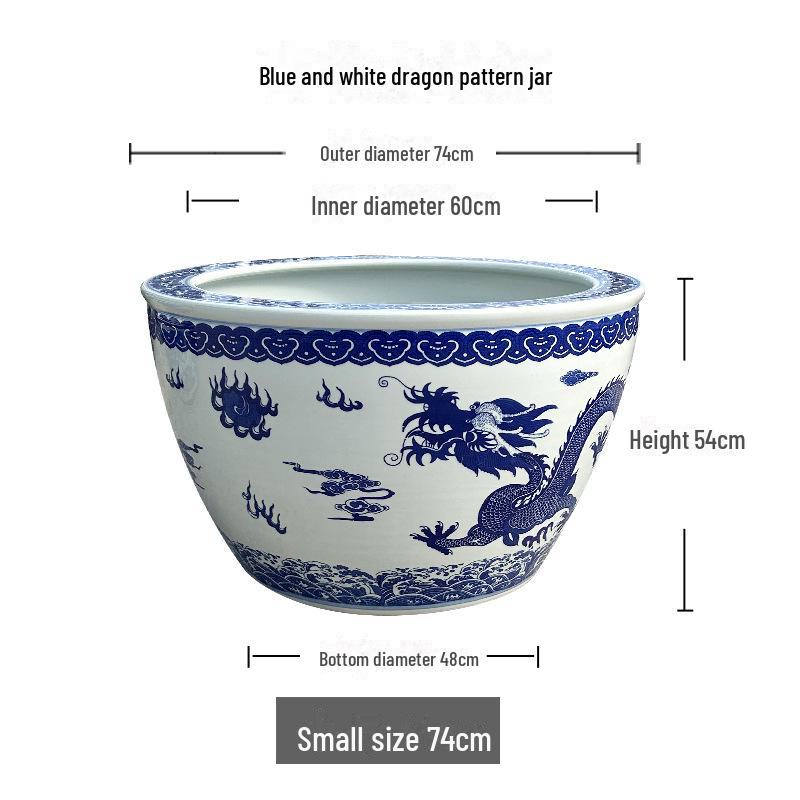 Blue & White Ceramic Large Outdoor Vase for Lotus, Aquatic Plants, or Fish