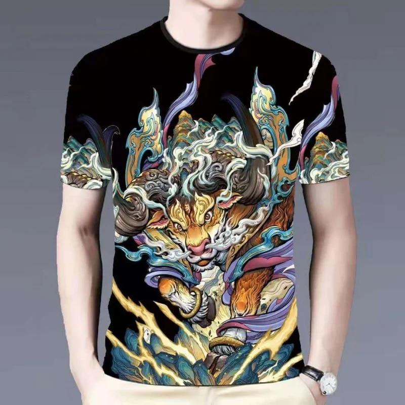 Мужская футболка для мужчин, одежда большого размера, футболка с китайским драконом и графическим 3D принтом, летние повседневные модные топы с короткими рукавами