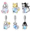 Animal Embrace Series Rabbit Squirrel Dog Charm Pendant 925 Sterling Silver Moonstone Bead Fit Women Jewelry Charm Bracelets