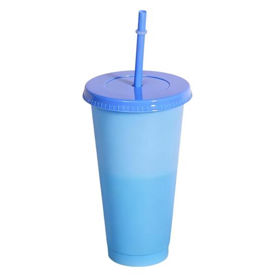 Color Changing Plastic Tumbler with Straw 24oz Reusable Cold Water Cup