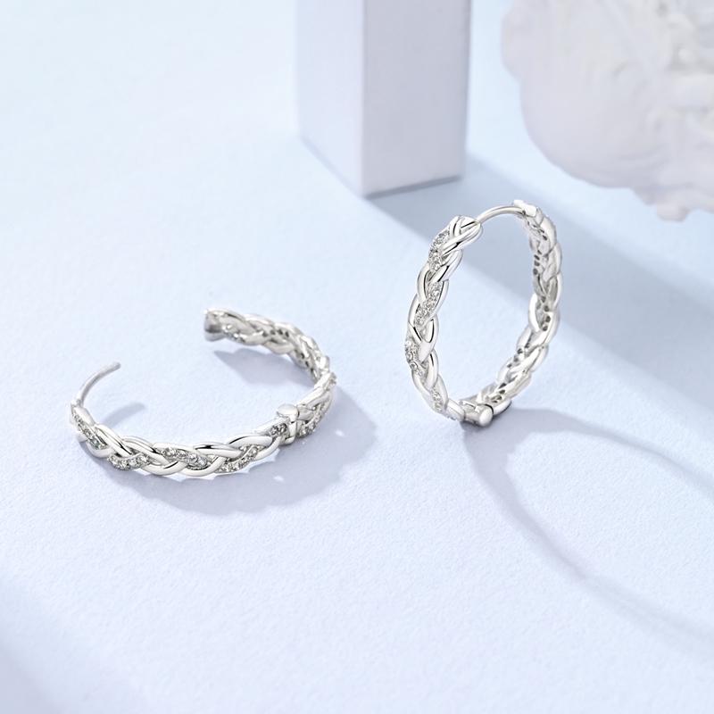 Hoop Earrings Original 925 Silver Sparkling Wrapped Woven Earrings for Woman High Quality Fashion Jewelry Accessories