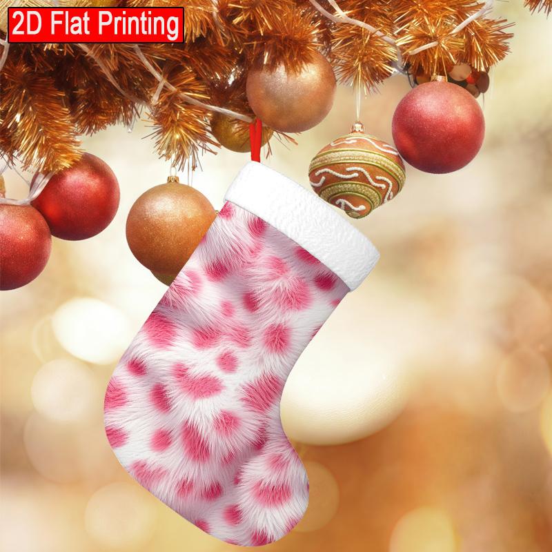 Christmas decoration fireplace hanging stocking1pc Furry Leopard Print Pink & White Christmas Stocking Ornamen