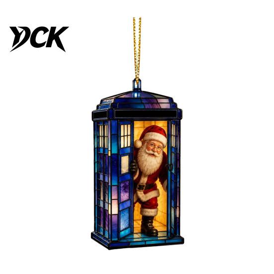Handmade Style Christmas Decor Blue Glass House Hanging Ornament, Acrylic Double Side Thoughtful Gift Ideas Printed Tree Pendant, Festive Holiday Home