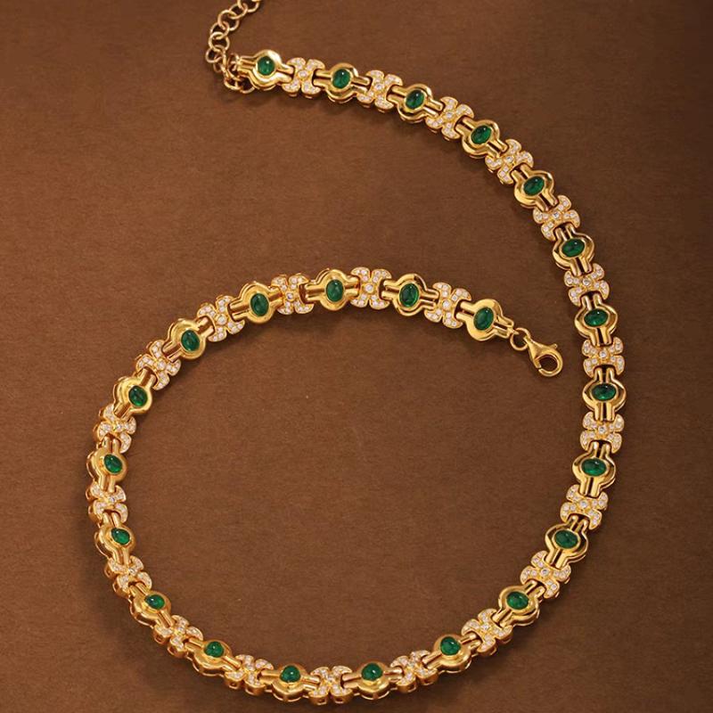 Новые роскошные 18-каратные позолоченные ожерелья для женщин с лабораторным изумрудом и цирконием, свитер, ожерелье, чокеры, винтажные ювелирные изделия в стиле ар-деко, GIF