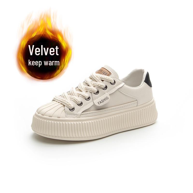 Весна 2025 г. Женские белые кроссовки из натуральной кожи с ракушечным носком и толстой подошвой