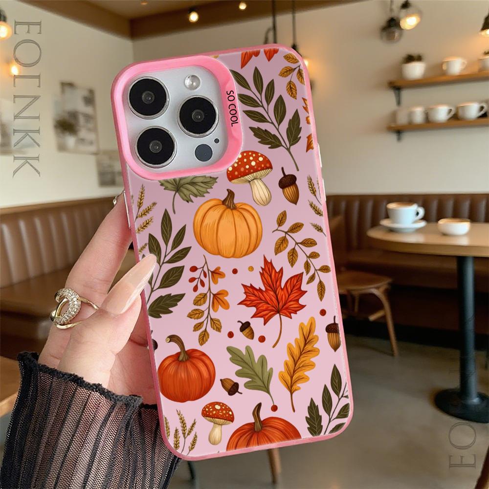 Осенний узор Тыквы Листья Жесткий Чехол для Телефона для Iphone 16 15 14 13 12 11Pro Max Mini Ударопрочный Защитный Чехол с Защитой от Царапин