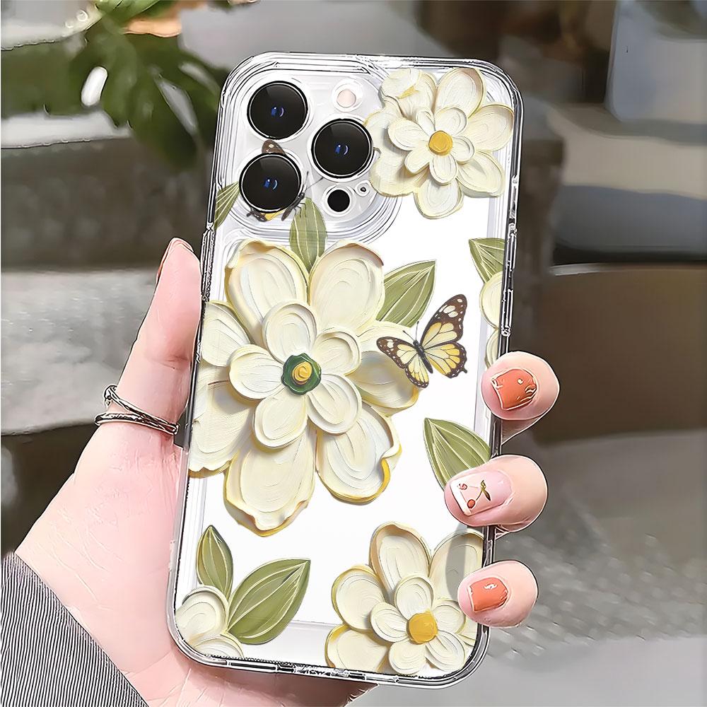 Butterflies on White Camellia lucency Phone Case for IPhone 14 15 16 13 12 11 17 Pro Max 12 13 Mini Soft Cover