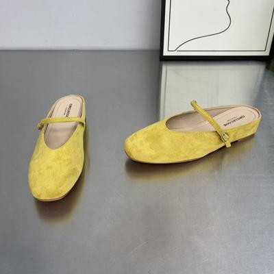 Женские замшевые тапочки на плоской подошве с одним ремешком, новая коллекция весна-лето 2025, с закрытым носком, для улицы, полусабо, на мягкой подошве, повседневные туфли-одинарки