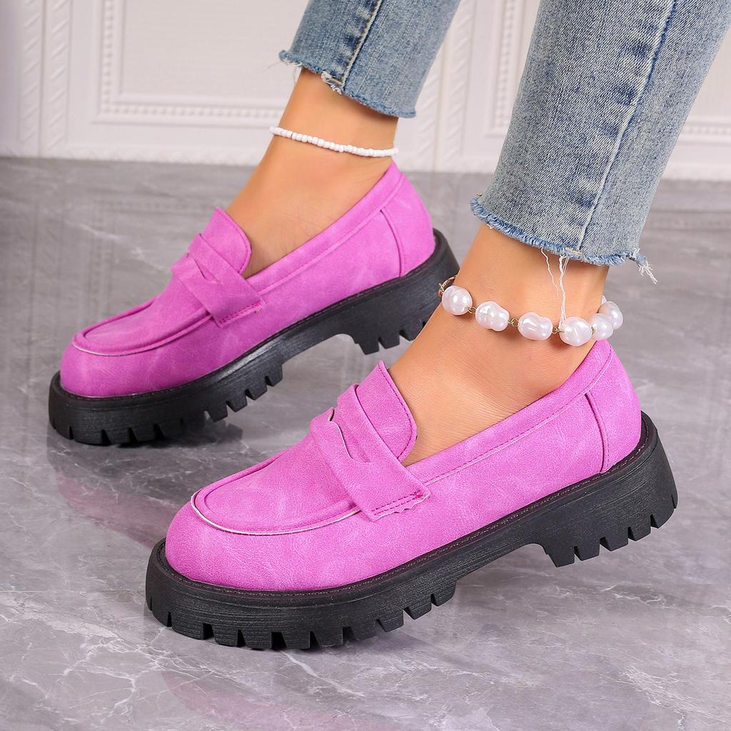 Fashion Women Loafers Suede Genuine Leather Fashion British Style Autumn Ladies Casual Shoes Thick Bottom Large Size Purple Women Shoes
