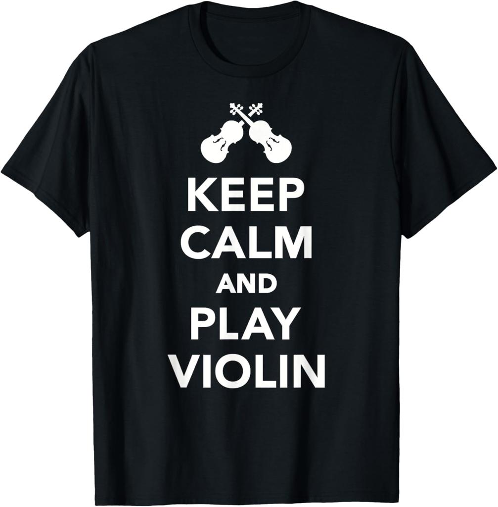 Keep Calm and Play Violin T-Shirt Print Original Design Gifts T Shirts Mens Unisex Streetwear