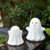 2 Pcs Ceramic Ghost Figurine Light-Up White Ghost Statue Small LED Ghost Halloween Tabletop Sculptures for Indoor Table Tray Shelf Bedroom Decor