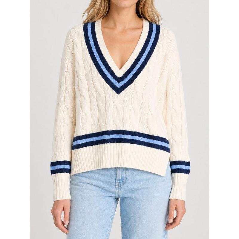 Women S Vintage College Style V Neck Twist Knit Loose Long Sleeve Pullover Sweater