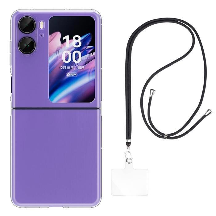 Coque et tour de cou pour Oppo Find N2 FLIP - TPU Souple Transparent Cordon Noir réglable Phonillico®