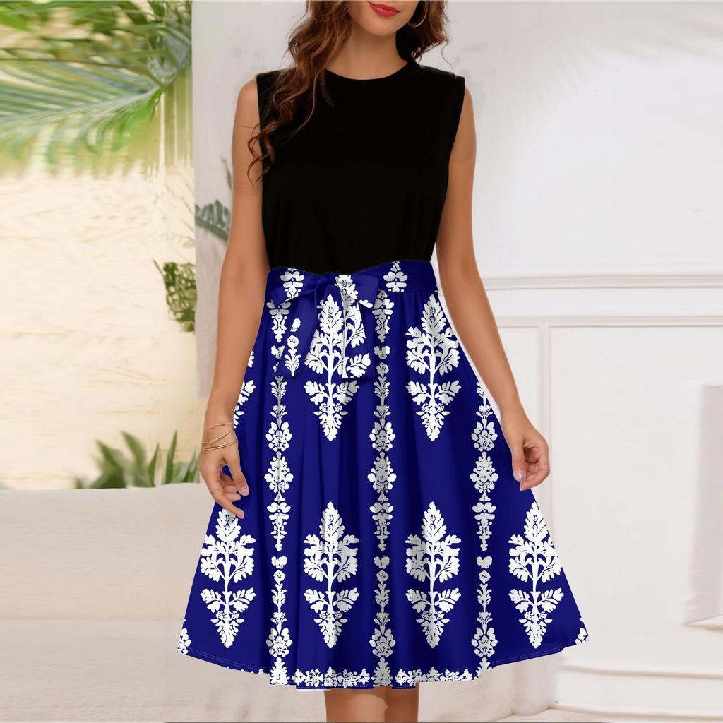 Женское модное повседневное короткое платье без рукавов со шнуровкой и круглым вырезом