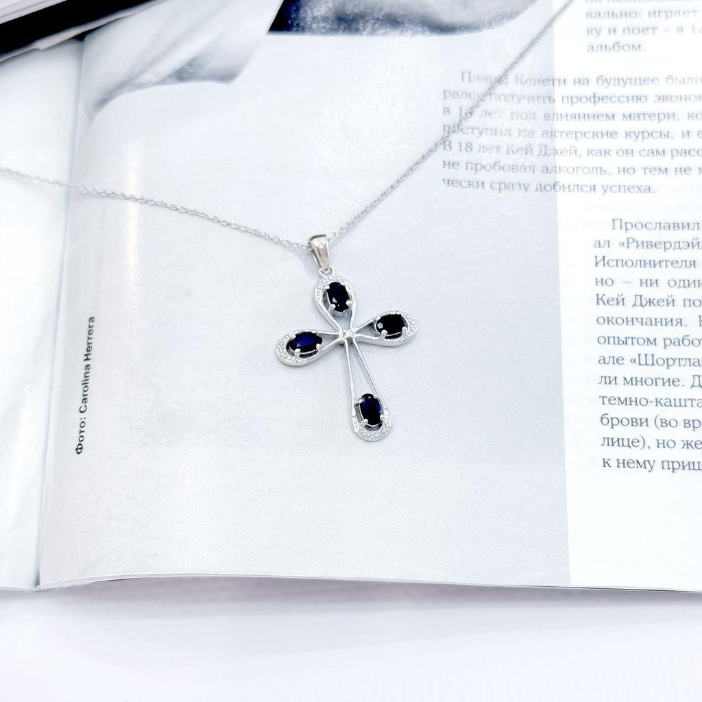 Серебряное колье с натуральным сапфиром 1.152ct, вес изделия 3,88 гр (2167631)