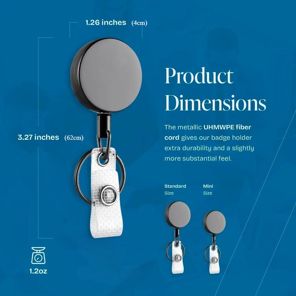 Small Heavy Duty Retractable Badge Holder Reels Metal ID Badge Holders with Belt Clip Key Ring Keychain 62cm UHMWPE Fiber Cord Reinforced ID Strap