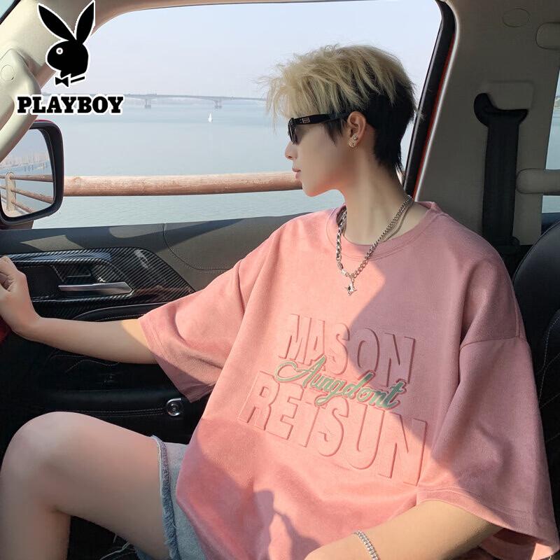 PLAYBOY Мужская свободная футболка с коротким рукавом и спущенной линией плеча