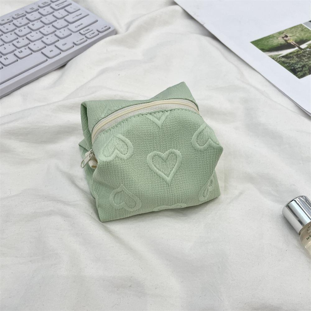 Multifuctional Mini Cosmetic Bag Heart Embroidery Lipstick Bag Simple Small Makeup Bag Travel