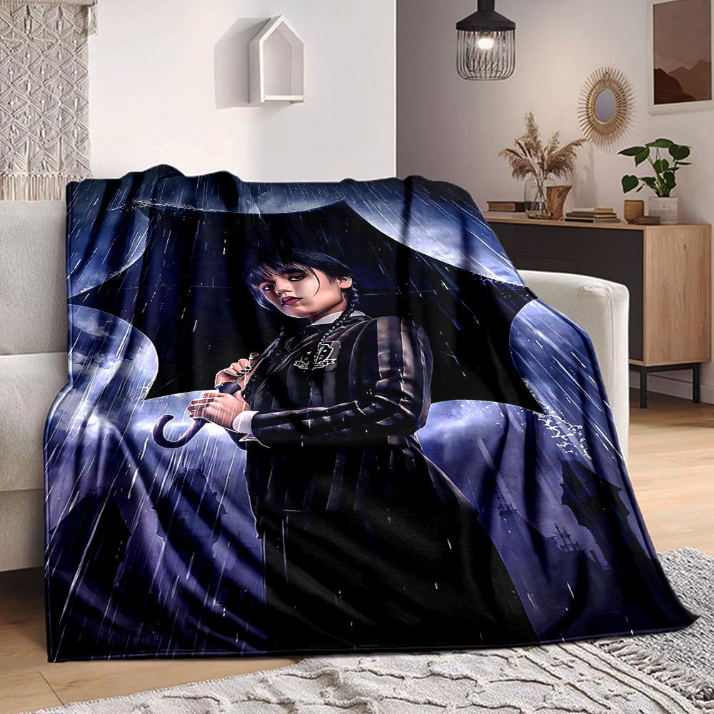 1pc Wednesday Flannel Throw Blanket HD Printed Lightweight Soft Warm All Season Blanket for Sofa, Bed, Travel, Camping Machine Washable