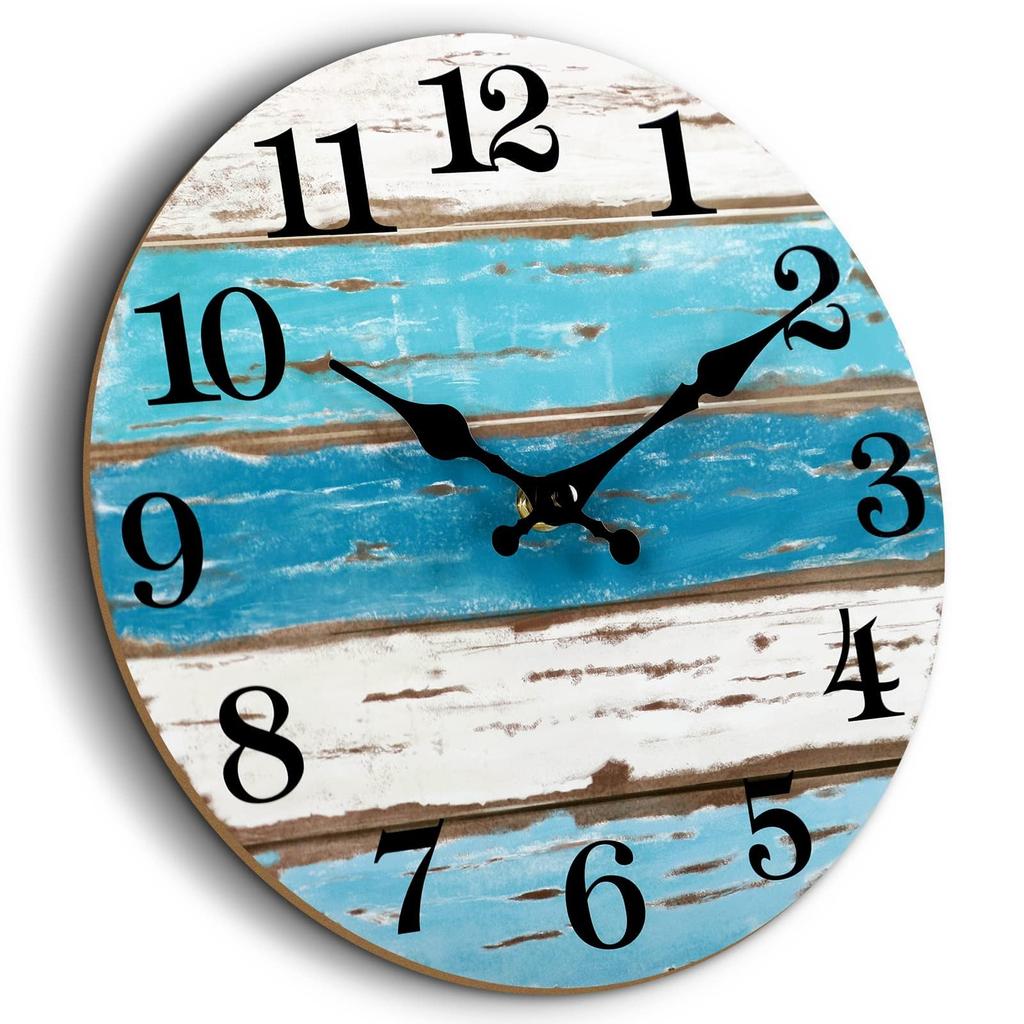 12 Inch Silent Wall Clock Blue Ocean Style Decorative Battery Operated for Living Room Kitchen Bedroom 03