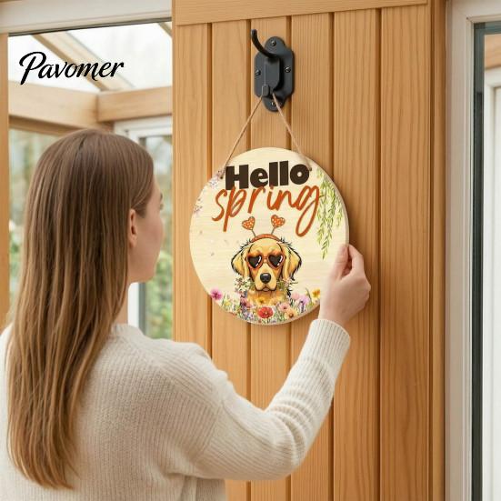 Wall Art for Pet Owners Rustic Wooden Welcome Sign Front Door with Cute Paw Prints, Creative Indoor Hanging Decor Hemp Rope Home Entryway Porch