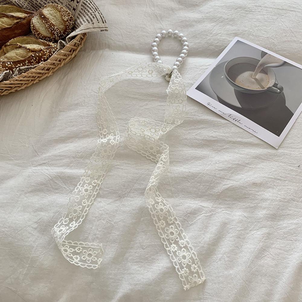 Summer Pearl Necklace Lace Scarf Hollow Embroidery Bags Handle Decor For Women Collarbone
