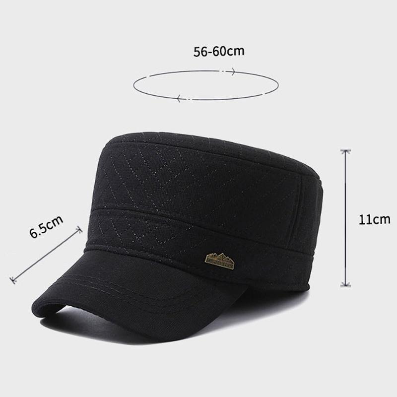 Middle-Aged and Elderly Military Caps Men's Autumn Winter Wool Flat Cap Old Man Velvet Thick Warm Ear Protection Cap