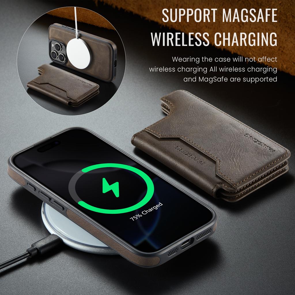 MAGKING K3 Series For iPhone 16 Pro Case Compatible with MagSafe Wallet PC+TPU+PU Phone Cover