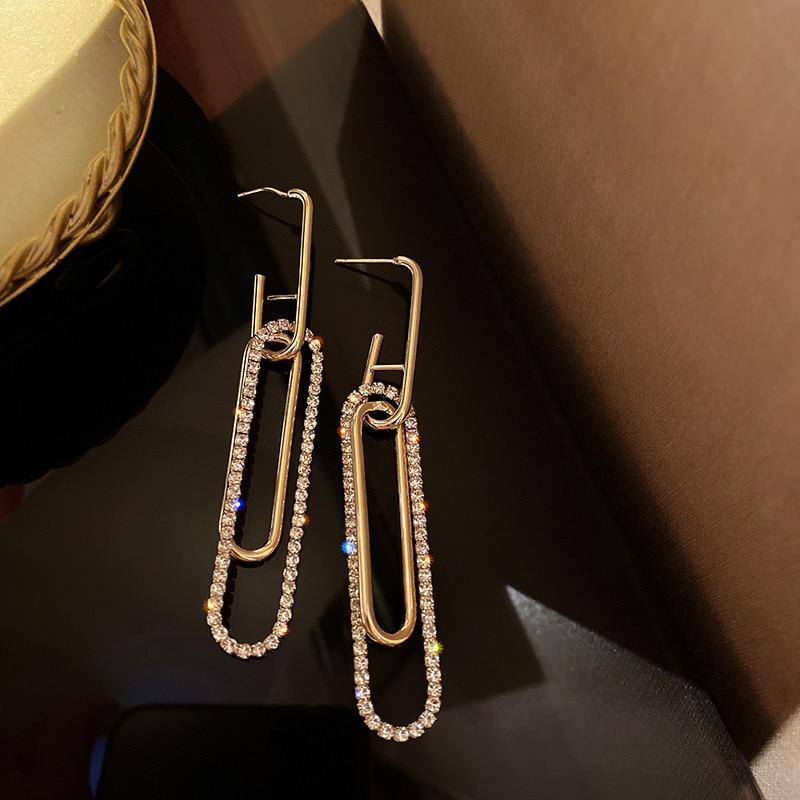 Long Tassel Shiny Golden Rectangle Drop Geometric Earrings For Women Wedding Engagement Party Jewelry